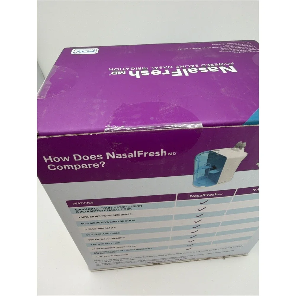 NasalFresh MD Powered Saline Nasal Irrigation Device w/‎ Saline Packets New